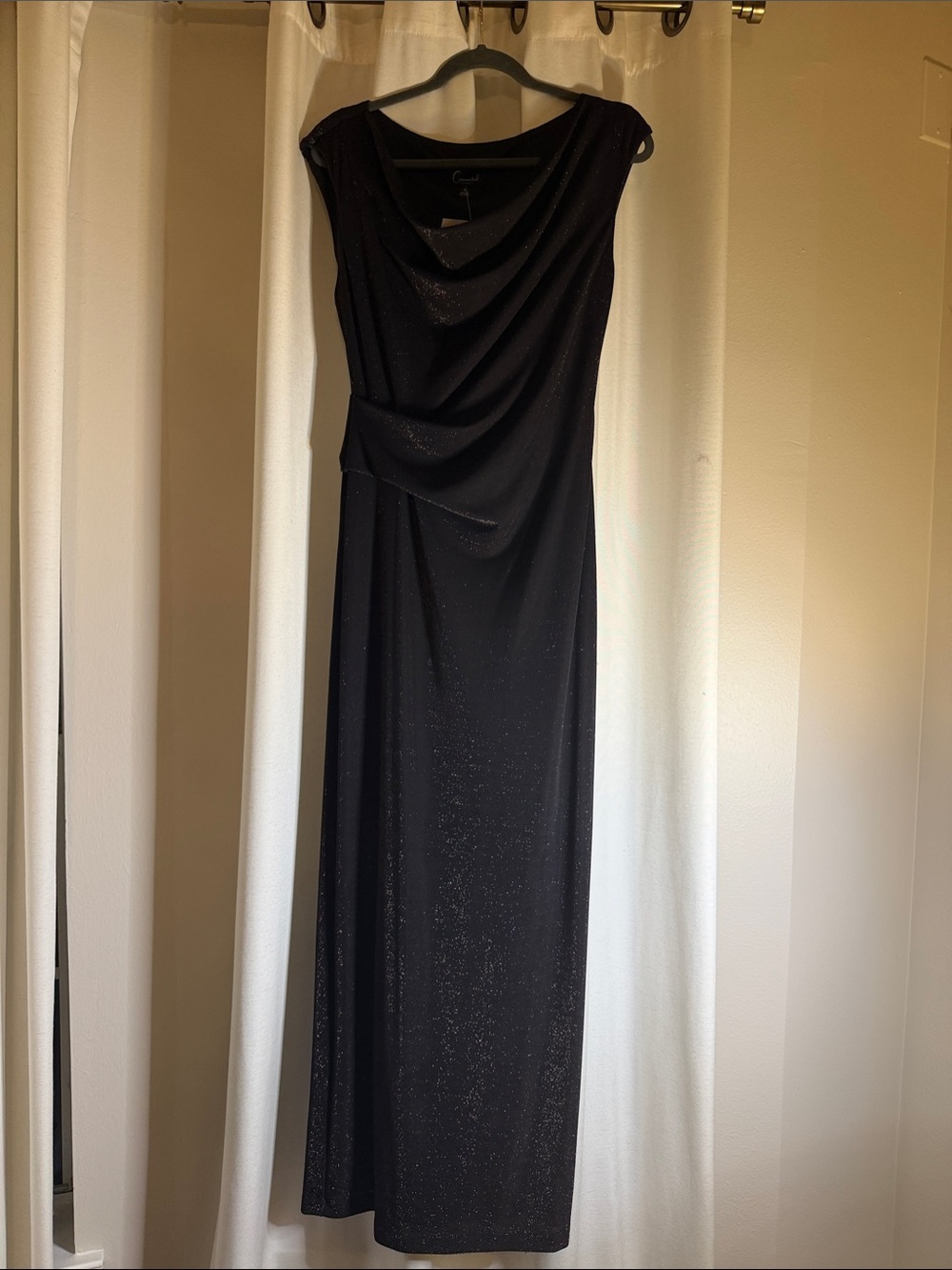 connected apparel Black Sparkle Cowl-Neck Maxi Dress